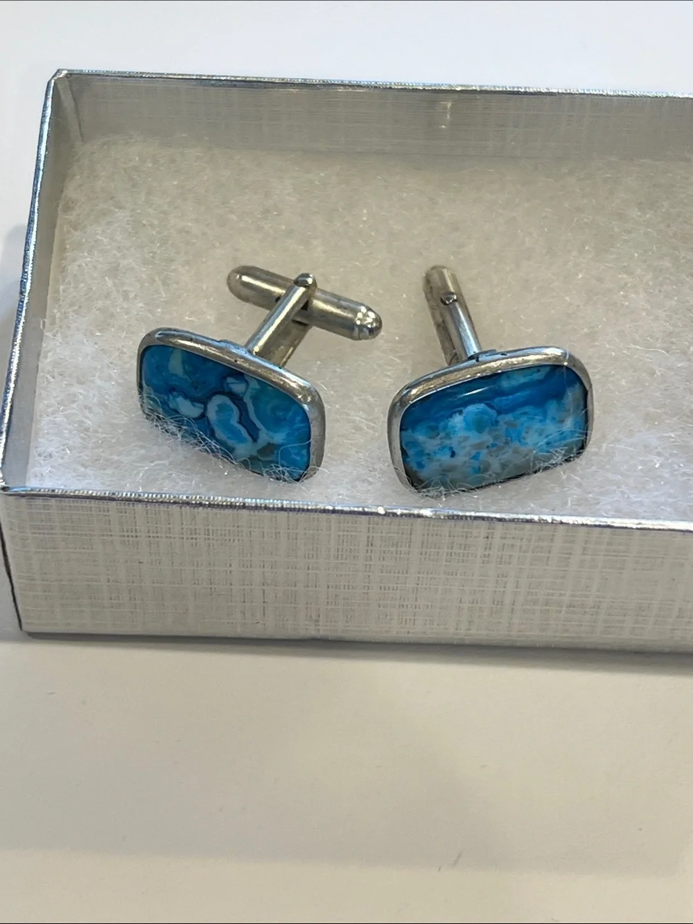 Ocean Blue Agate Stone Cufflinks